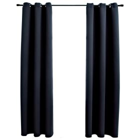 Blackout Curtains with Rings 2 pcs Black 37"x 95" Fabric