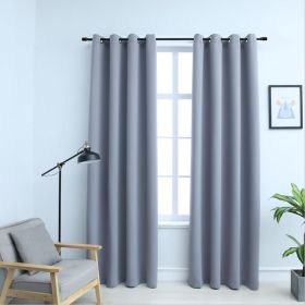 Blackout Curtains with Rings 2 pcs Gray 54"x 63" Fabric