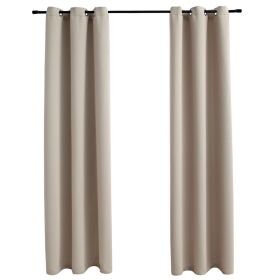 Blackout Curtains with Rings 2 pcs Beige 37"x 95" Fabric