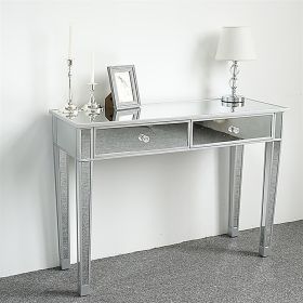 Mirrored Smooth Matte Silver 2-Drawer w/ Faux Crystal Knobs