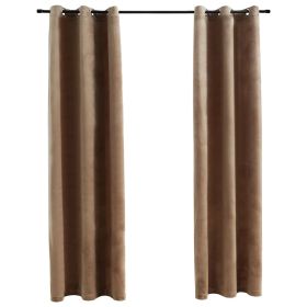 Blackout Curtains with Rings 2 pcs Beige 37"x 63" Velvet