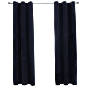 Blackout Curtains with Rings 2 pcs Black 37"x 63" Velvet