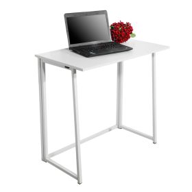 White Folding Computer Desk, Space-Saving Home Office Desk