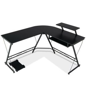 L Shaped Computer Desk Workstation w/ Movable Monitor Stand