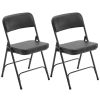 Black Metal Folding Chairs with Padded Seat and Back, 2 Pack