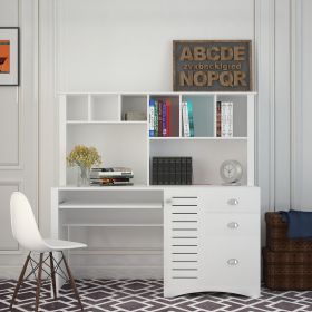 Antiqued White finish, Home Office Computer Desk with Hutch