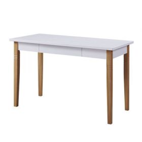 Simple Solid White Wood Straight Leg Desk With Drawer