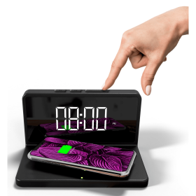 Premier Black LED Digital Alarm Clock, Wireless Phone Charger