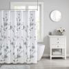 Aqua and Grey Floral Printed Burnout Shower Curtain 72" x 72"