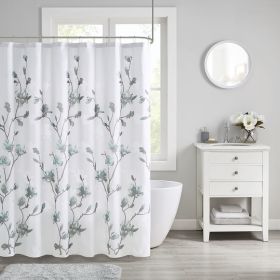 Aqua and Grey Floral Printed Burnout Shower Curtain 72" x 72"