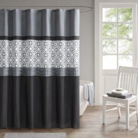 Grey and Black Embroidered and Pieced Shower Curtain, 72"