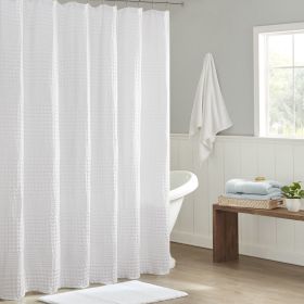 White Super Waffle Textured Solid Shower Curtain, 72" x 72"