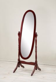 Traditional Queen Anna Style Wood Cheval Mirror, Cherry Finish