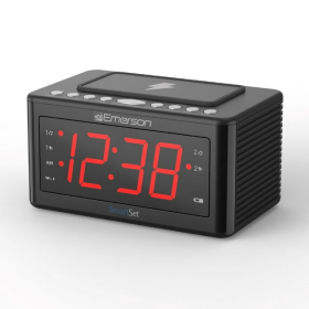 Red Display Emerson SmartSet Wireless Charging, Clock Radio