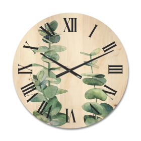 Designart 'Green Eucalyptus Branch' Tropical Wood Clock 16"