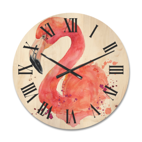 Designart 'Abstract Portrait of Pink Flamingo I', Wood 16" Clock