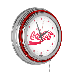 Enjoy Coke White Neon Clock - Two Neon Rings, 14.5"