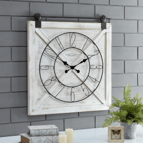 FirsTime & Co. White Farmstead Barn Door Clock, 27x2x29 in