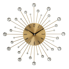 DecMode Gold Metal Glam Clock, 14" Features Starburst Design