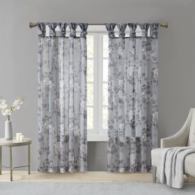 Printed Mauve And Neutral Floral Twist Tab Top Voile Curtain