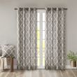 Grey Fretwork Print Grommet Top Window Curtain Panel 50"x84"