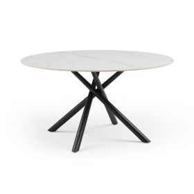 White Sintered Stone 53" Round Dining Table w/ 4 Metal Legs