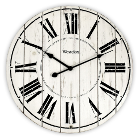 White Washed Wood 18" Wall Clock with Distressed Finish