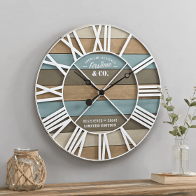 FirsTime & Co. Blue Maritime Planks Wall Clock, Analog, 24"