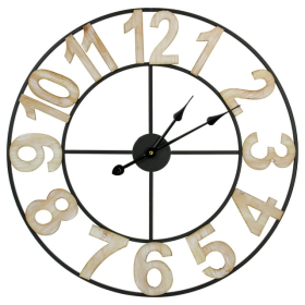 Black Metal Framed Round Wall Clock with Block Numbers (24")