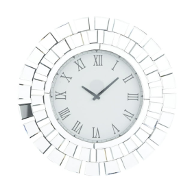 DecMode 24" Silver Glass Starburst Mirrored Wall Clock