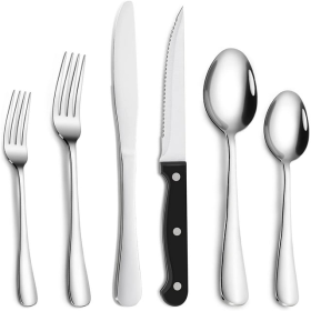 Cibeat 24-Pc Silverware Set for 4, with Steak Knife/Fork/Spoon