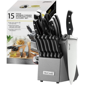 McCook 15pc Stainless Forged Knife, Triple Rivet, Knife Block