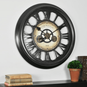 FirsTime & Co. Black Gearworks Wall Clock, Industrial,  24"