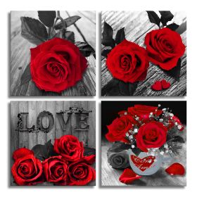 Red Rose Canvas Black and White Flower Painting Wall Art