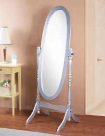 Traditional Queen Anna Style Wood Cheval Mirror, Silver Finish