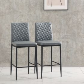 Light Gray Bar Chair, Fireproof Leather, Diamond Pattern, (2)