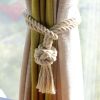 Beige Cotton Rope Round Knot Curtain Tiebacks, 2 Pcs