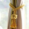 Yellow Cotton Rope Round Knot Curtain Tiebacks, 2 Pcs