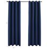 Blackout Curtains with Rings 2 pcs Navy Blue 54"x 95" Fabric