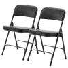 Black Metal Folding Chairs with Padded Seat and Back, 2 Pack