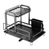 Black 2-Tier Space Saving Dish Drying Rack for Kitchen Counter