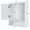 White Wood Bathroom Double Mirror Door, Storage Cabinet