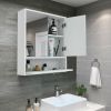 White Wood Bathroom Double Mirror Door, Storage Cabinet