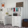 Antiqued White finish, Home Office Computer Desk with Hutch