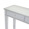 Mirrored Smooth Matte Silver 2-Drawer w/ Faux Crystal Knobs