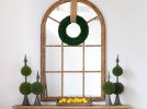 Brown Frame Arched Mirror with Architecture Style, 34"x54.3"