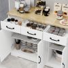 White Farmhouse Buffet Cabinet with 3 Drawers and 3 Doors