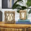 DecMode 2 Candle Handmade Brown Rattan Woven Holder