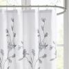 Aqua and Grey Floral Printed Burnout Shower Curtain 72" x 72"