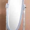 Traditional Queen Anna Style Wood Cheval Mirror, Silver Finish